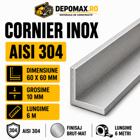 Cornier inox AISI 304, 60 x 60 x 10 mm, 6 metri